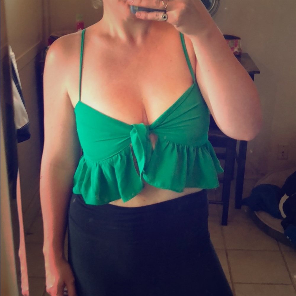 Kelly green frilly crop top